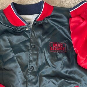 Vintage Bud Light Budweiser Satin Jacket XL Men Blue Red Embroidered Beer Lined